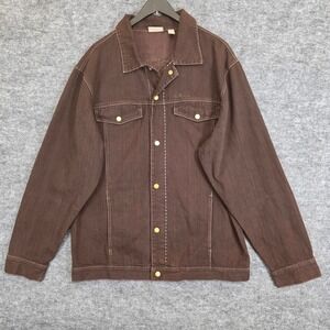 A.Tiziano Jacket Mens 3X Brown Denim Embroidered Button Down Western Cowboy Coat